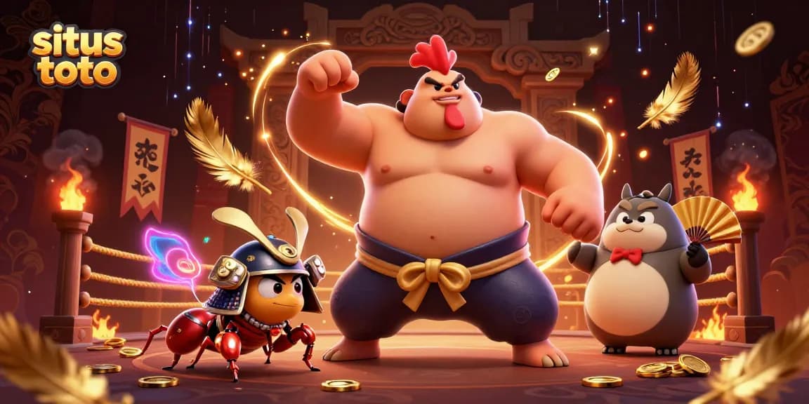 Engage in situs toto strategy with intense sumo wrestling and samurai-style combat in a vibrant gambling arena.