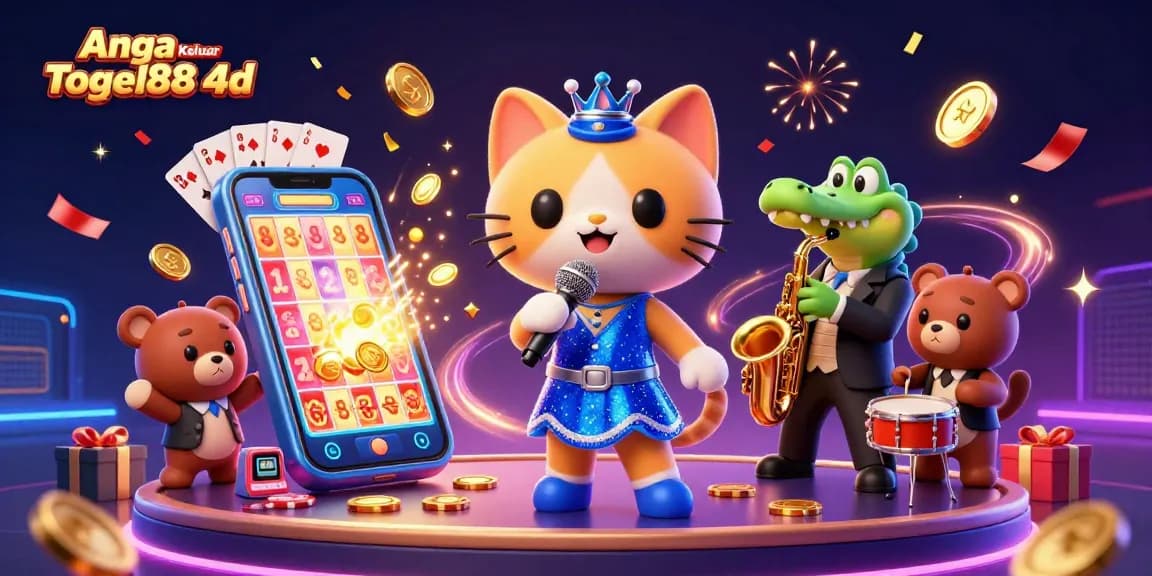 Angka Keluar Togel88 4d in a vibrant casino scene with a singing cat and unique gambling elements