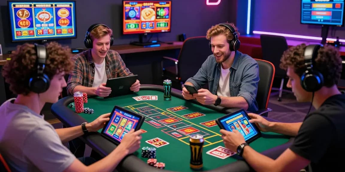 Pengguna aktif SIS77 menikmati permainan slot dengan semangat, dikelilingi oleh lingkungan gaming yang cerah dan modern.