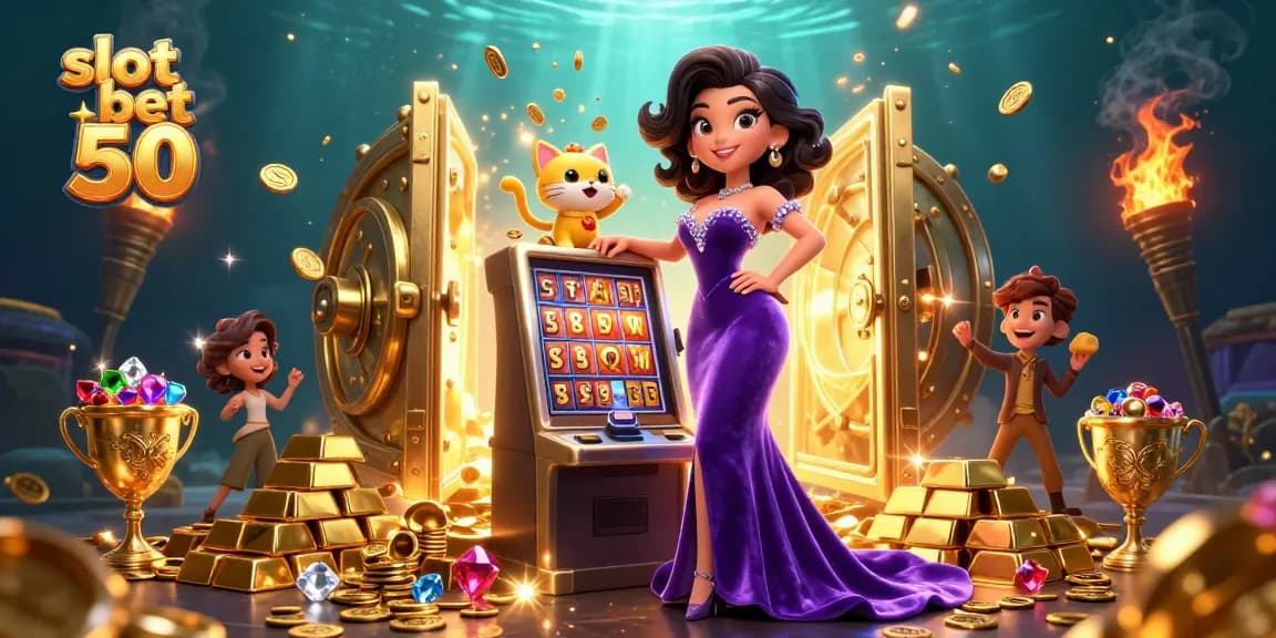 Experience the excitement of slot bet 50 with a glamorous jackpot scene filled with treasures.