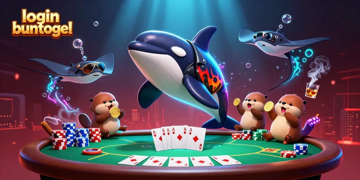 Engage with login buntogel by witnessing a vibrant casino scene filled with characters and vibrant gambling elements.
