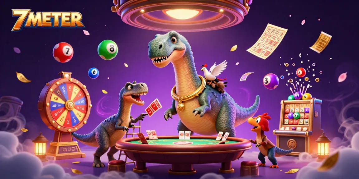 Let 7METER's colorful lottery balls and brontosaurus entertain you at the casino.