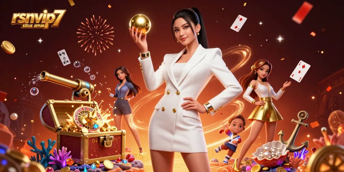 Experience thrilling games at rsnvip7 situs aman with vibrant graphics featuring a confident Asian woman.