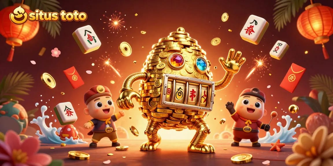 Simulasi situs toto dengan golem emas dan elemen kasino mendebarkan saat berputar.