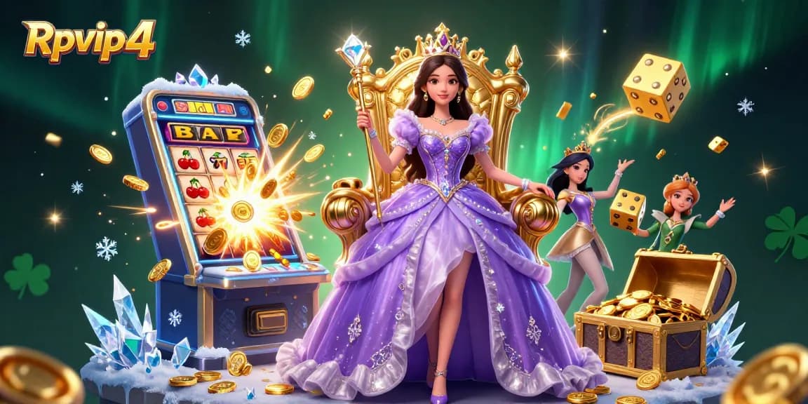 Rasakan kegembiraan Rpvip4 dengan ilustrasi kasino 3D yang menakjubkan menampilkan mesin slot dan permainan yang cerah.