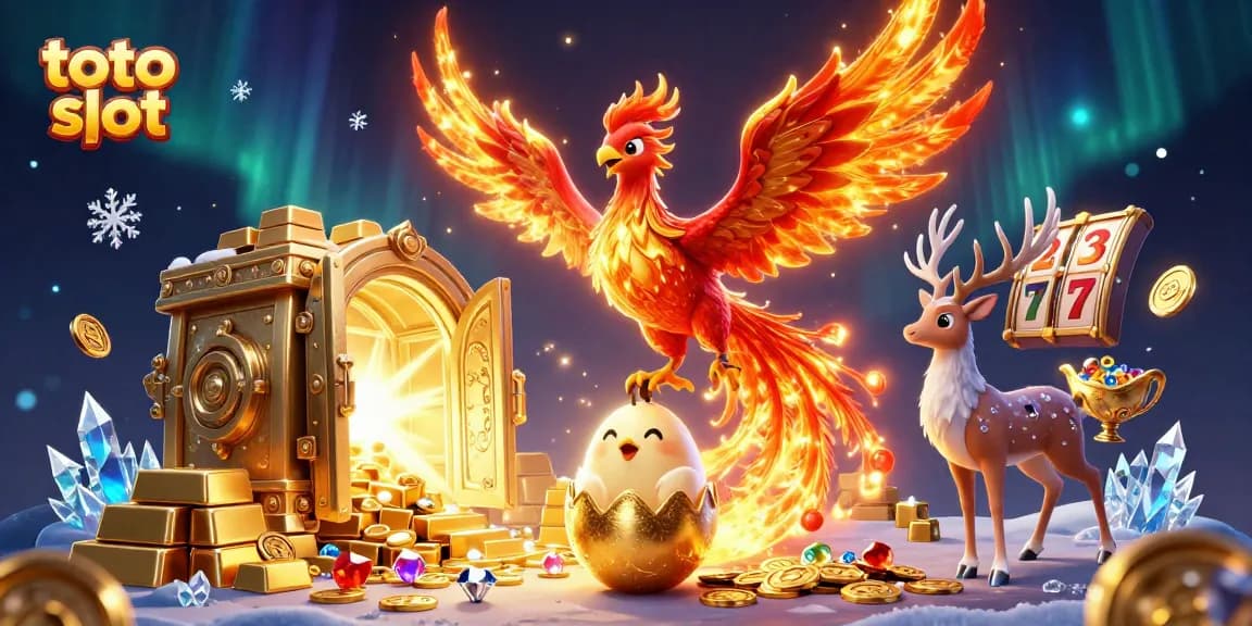 Experience the excitement of the toto slot with vibrant phoenixes and treasures in this dynamic casino scene.