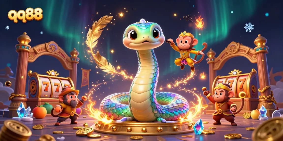 Engage with qq88's vibrant casino world through this dynamic gaming illustration filled with action.
