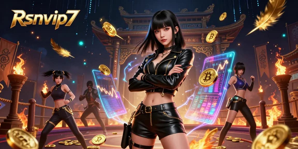 Rasakan permainan mendebarkan dengan Rsnvip7, di mana koin Bitcoin emas dan elemen kasino yang cerah menciptakan suasana yang menggetarkan.