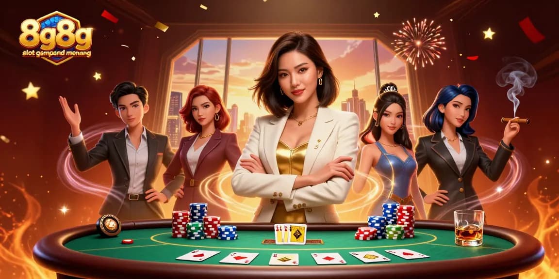 Experience the thrill of 8g8g slot gampang menang with dynamic casino elements and a stylish host.