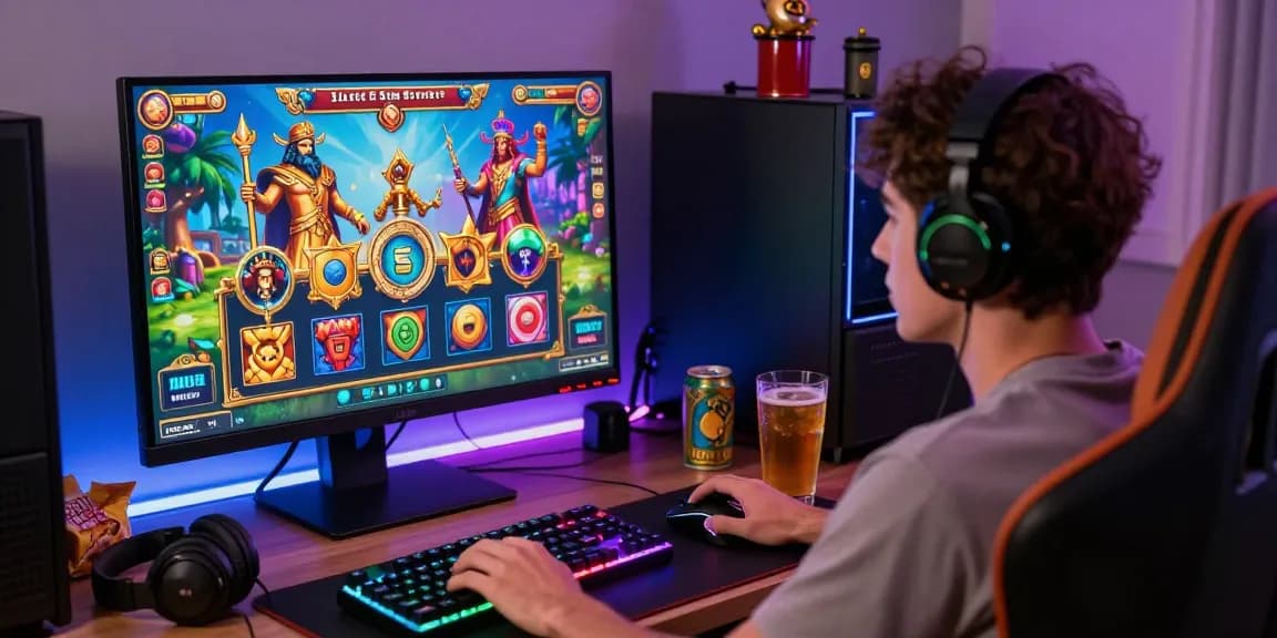 Pengalaman bermain Gates of Olympus Super Scatter di holyssticliving.com, dengan gamer fokus pada permainan slot yang berwarna-warni.