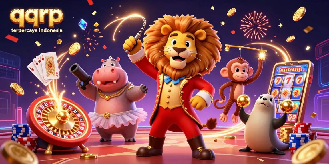 Experience the fun at QQRP terpercaya indonesia with vibrant gaming elements and 3D cartoon characters.