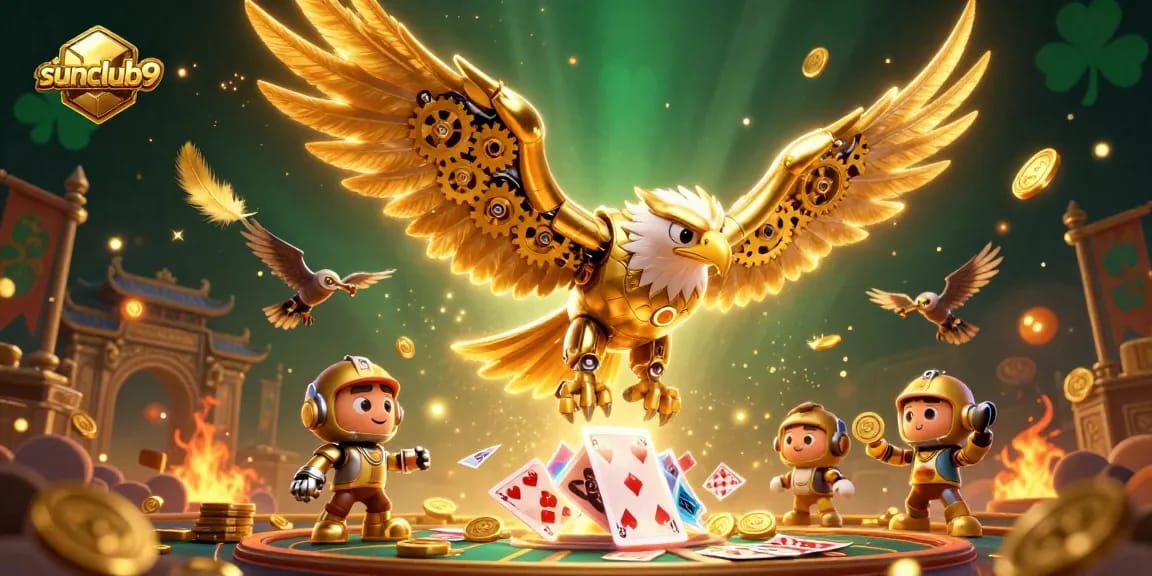 Engage with stunning gameplay at sunclub9 featuring an electrifying golden eagle surrounded by vibrant casino elements.