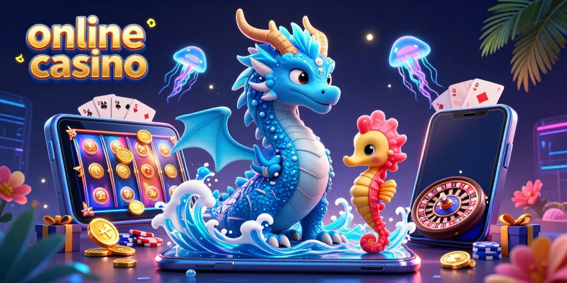 Experience the excitement of an online casino featuring a dragon and seahorse championing the gaming adventure.