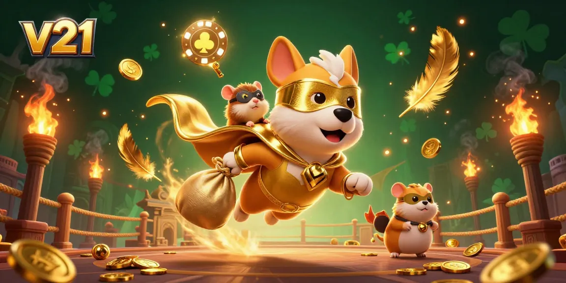 Menggandakan energi dengan v21, superhero anjing membawa koin emas saat bertarung di arena perjudian.