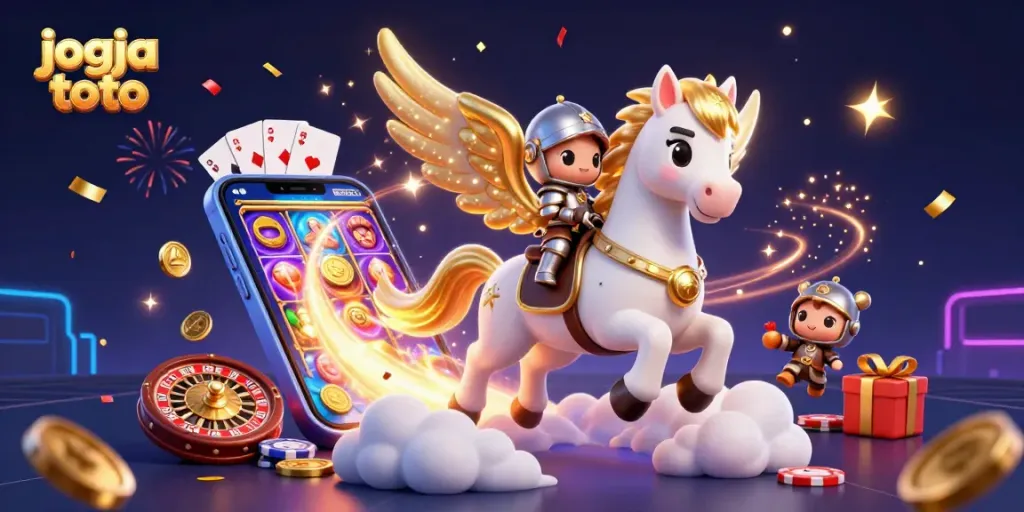 Experience thrilling gameplay at jogja toto with a celestial knight riding through a casino universe.