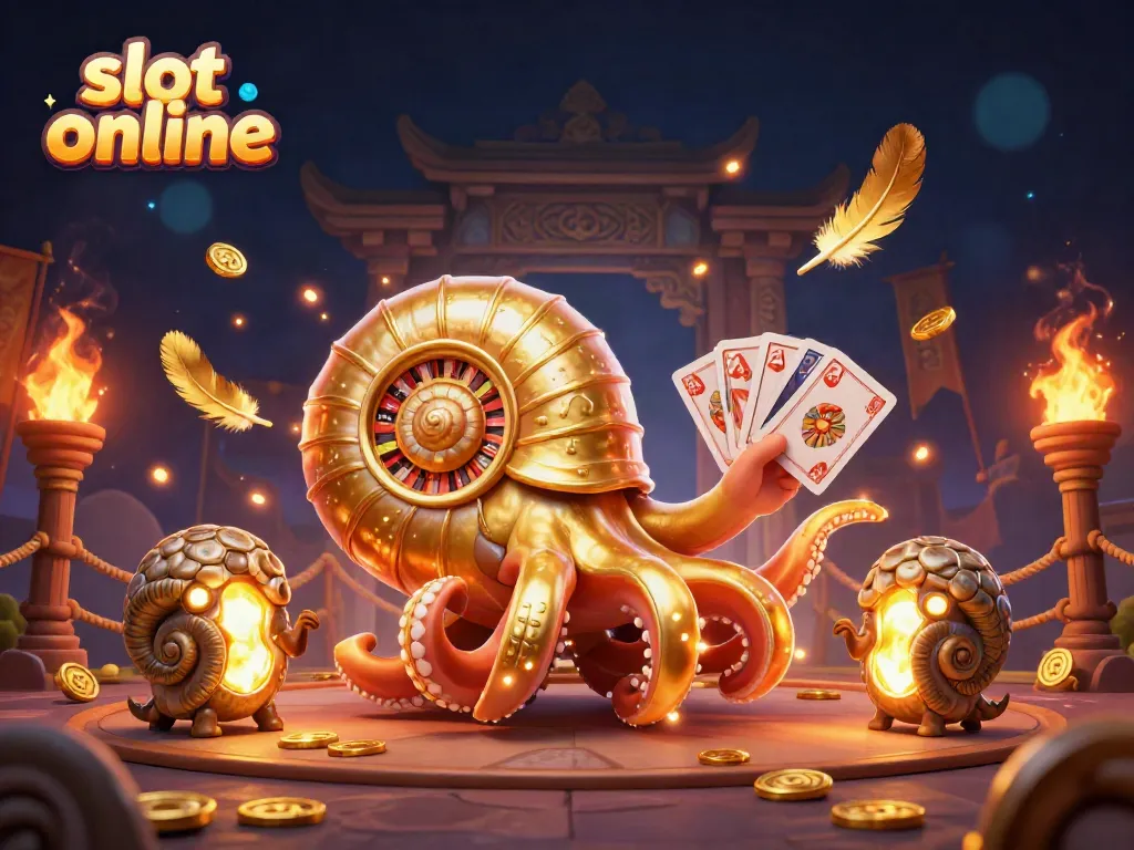 Slot online yang menakjubkan dengan nautilus raksasa dan koin emas yang berputar.