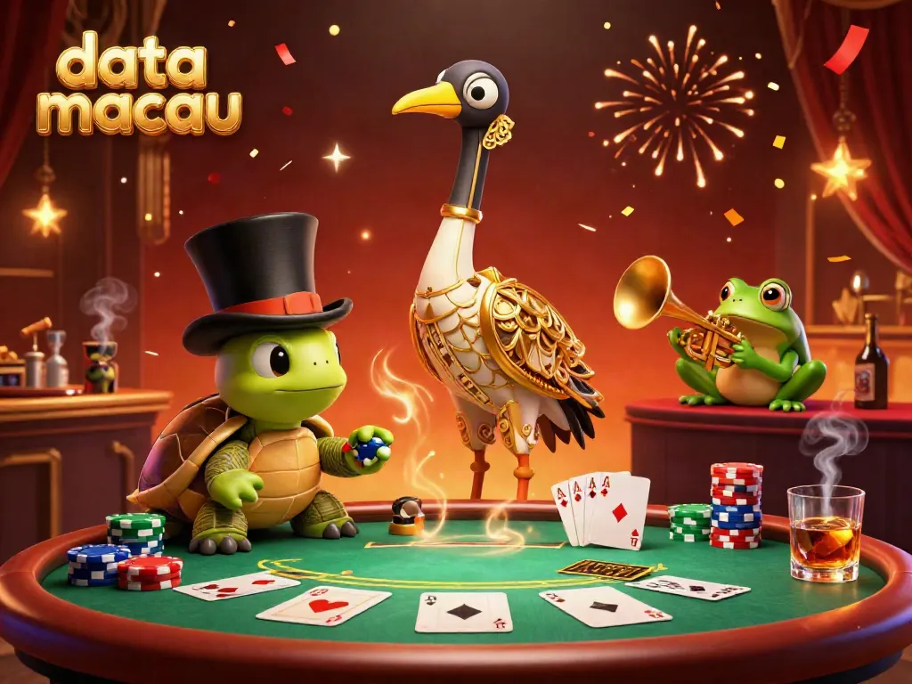 Mengamati hasil Data Macau dengan gaya 3D ceria yang penuh warna dan elemen permainan.