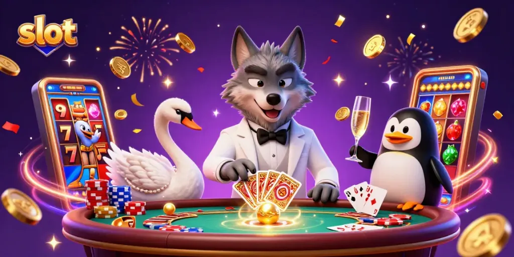Slot gacor menang dengan jackpot, permainan penuh koin emas dan kartu di kasino.
