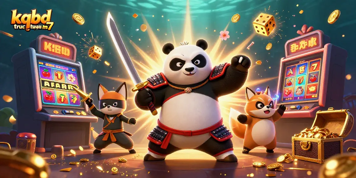 Engaging kqbd truc tuyen m7 illustration showcasing samurai panda and ninja fox in a casino-themed dynamic scene.