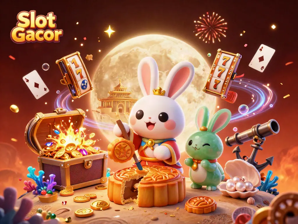 Memainkan Slot Gacor dengan koin emas dan simbol liar di latar belakang bulan yang cerah.