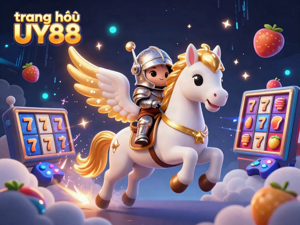 Experience the excitement of trang chủ UY88 with vibrant slots, a celestial horse, and a brave knight.