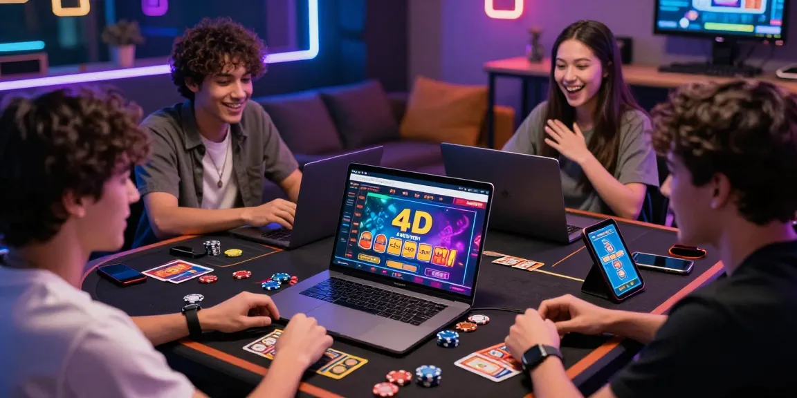 Engaged players enjoying LEVISTOTO online togel game with vibrant interface, chips, and gaming cards.