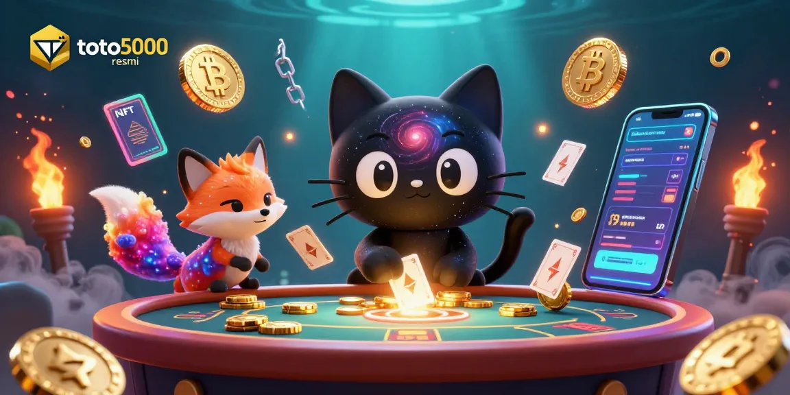 Experience the thrill of toto5000 resmi with a cosmic casino scene featuring animated characters and cryptocurrencies in action.