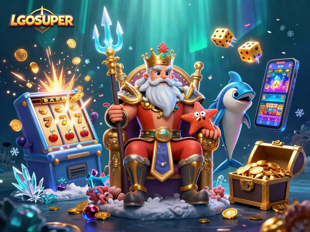 Spin the reels with LGOSUPER and win in this vibrant slot machine casino scene.