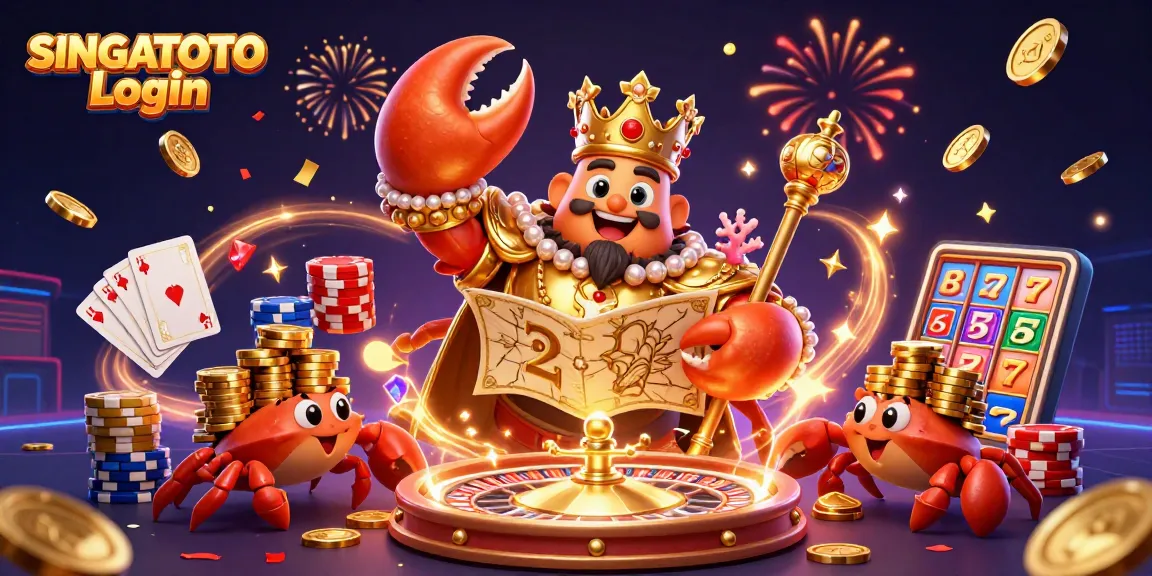 Login SINGATOTO dengan raja kepiting emas 3D dan elemen kasino yang mengesankan.