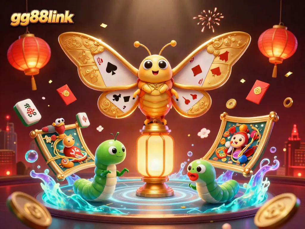 Experience the thrill with gg88link's vibrant casino illustration featuring a majestic atlas moth.
