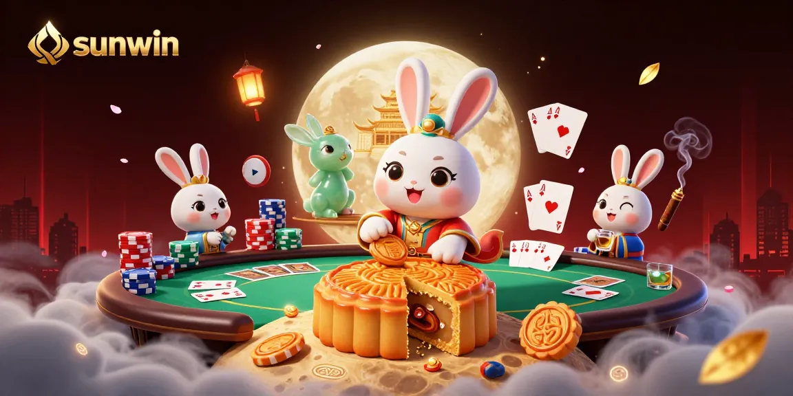 Win at sunwin with engaging poker-themed moon rabbits and vibrant casino elements.