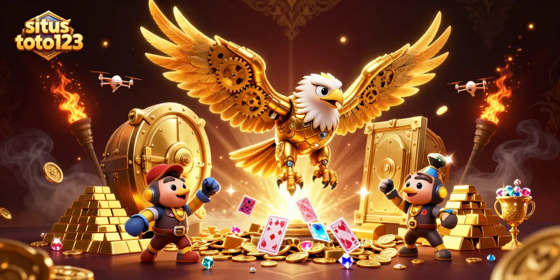 Experience thrilling gameplay at situs toto123 with a vibrant scene of winning slots and gaming treasures.