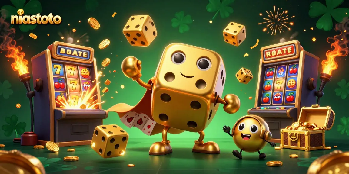 Experience the thrill of niastoto with a golden dice golem and dynamic casino elements in this vivid scene.