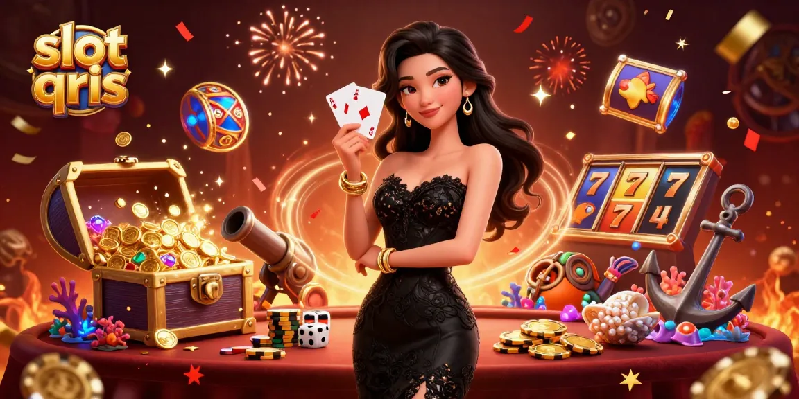 Play slots and win big with slot qris showcased in an elegant casino-themed illustration.