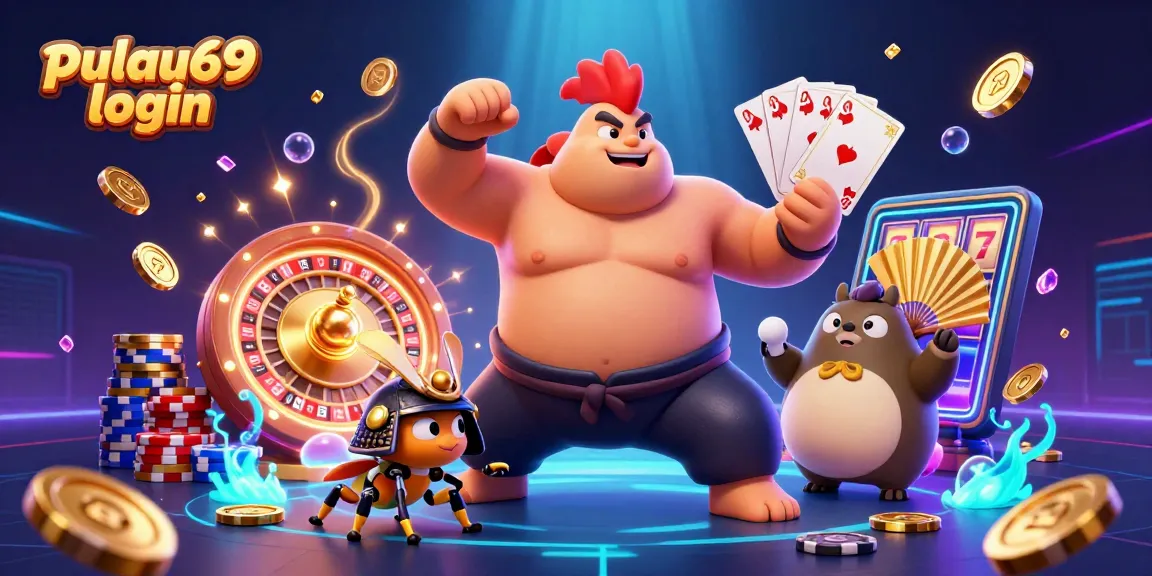 Experience pulau69 login with lively cartoon characters amidst vibrant casino action.