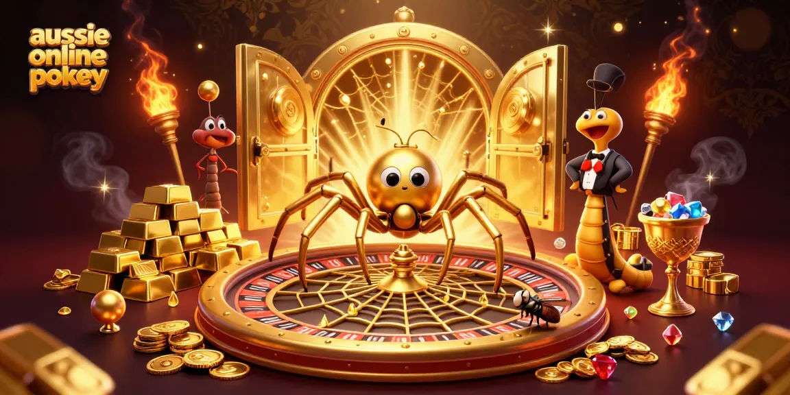 Engage with aussie online pokies as a fly bets nervously at a golden roulette web spun by the centipede croupier.