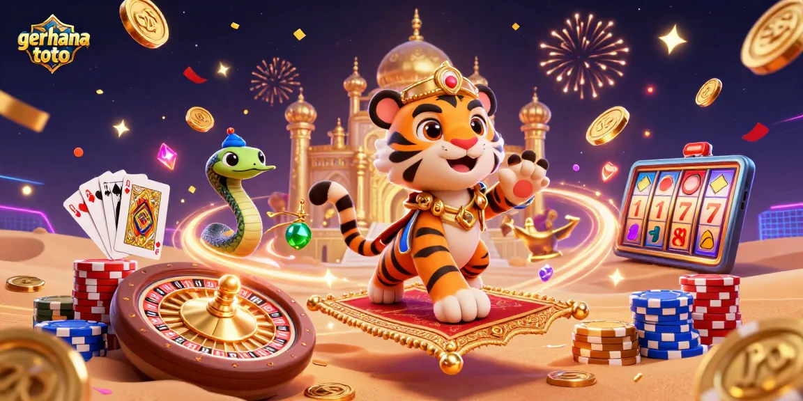 Menangkan permainan dengan gerhana toto, ilustrasi kasino 3D yang menampilkan karakter sultan dan elemen permainan berkilau.