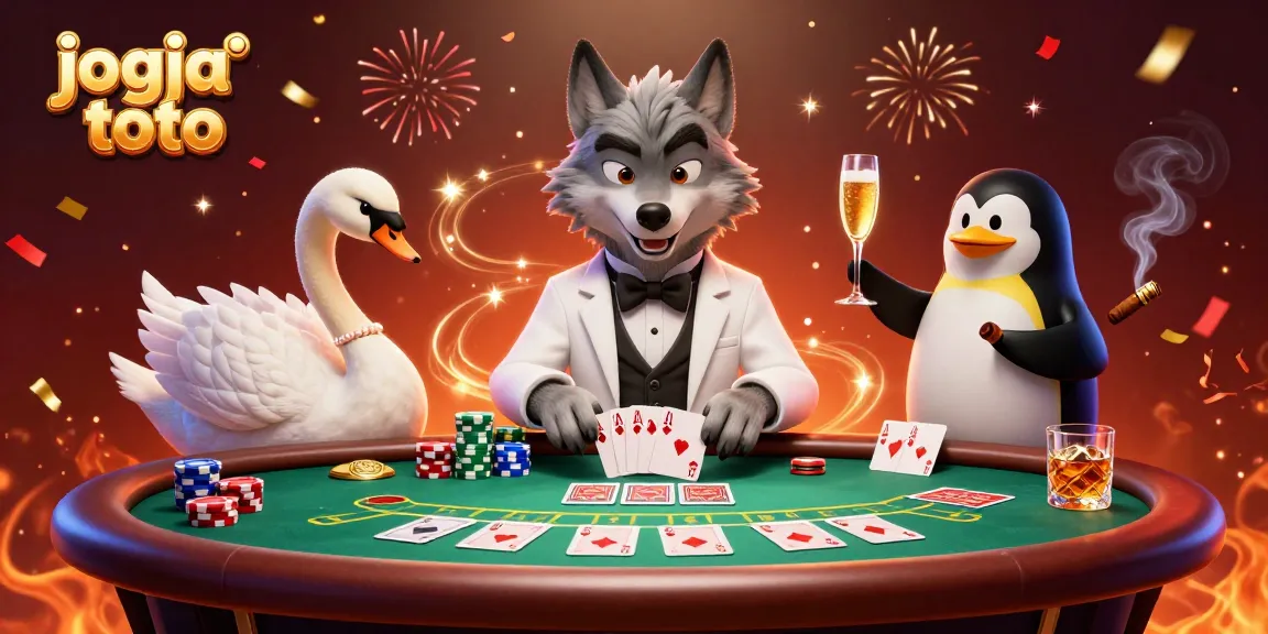 Experience the excitement of jogja toto with a vibrant 3D scene of gambling characters and rich casino elements.