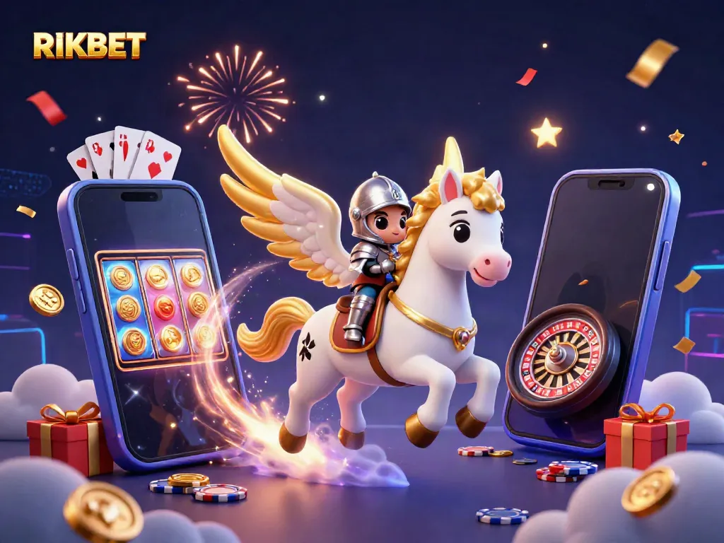 Engage with RIKBET in an immersive 3D casino adventure, featuring vivid game elements.