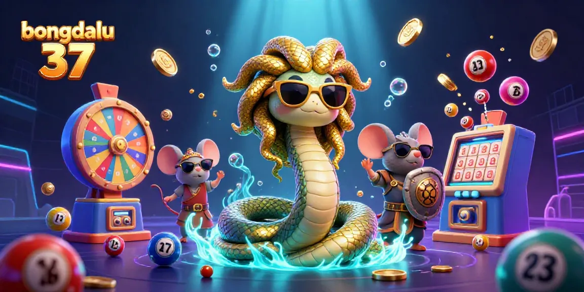 Bongdalu 37 presents a vibrant scene with Medusa and a warrior mouse in a colorful gambling-themed environment.