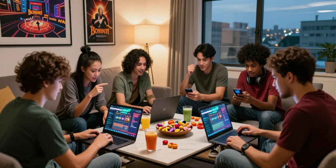 Exciting group enjoying Situs Resmi Dominobet gaming in a cozy living room setting.