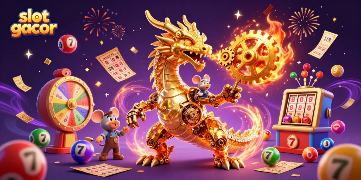 Boost your chances with slot gacor insights and colorful lottery-themed action elements in a vibrant illustration.