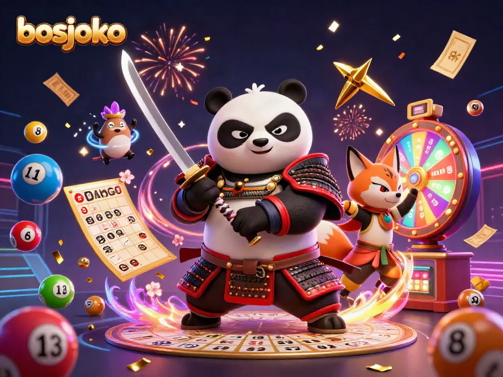Experience thrilling gameplay with bosjoko, where a samurai panda, ninja fox, and spirit tanuki engage in a vibrant casino adventure.
