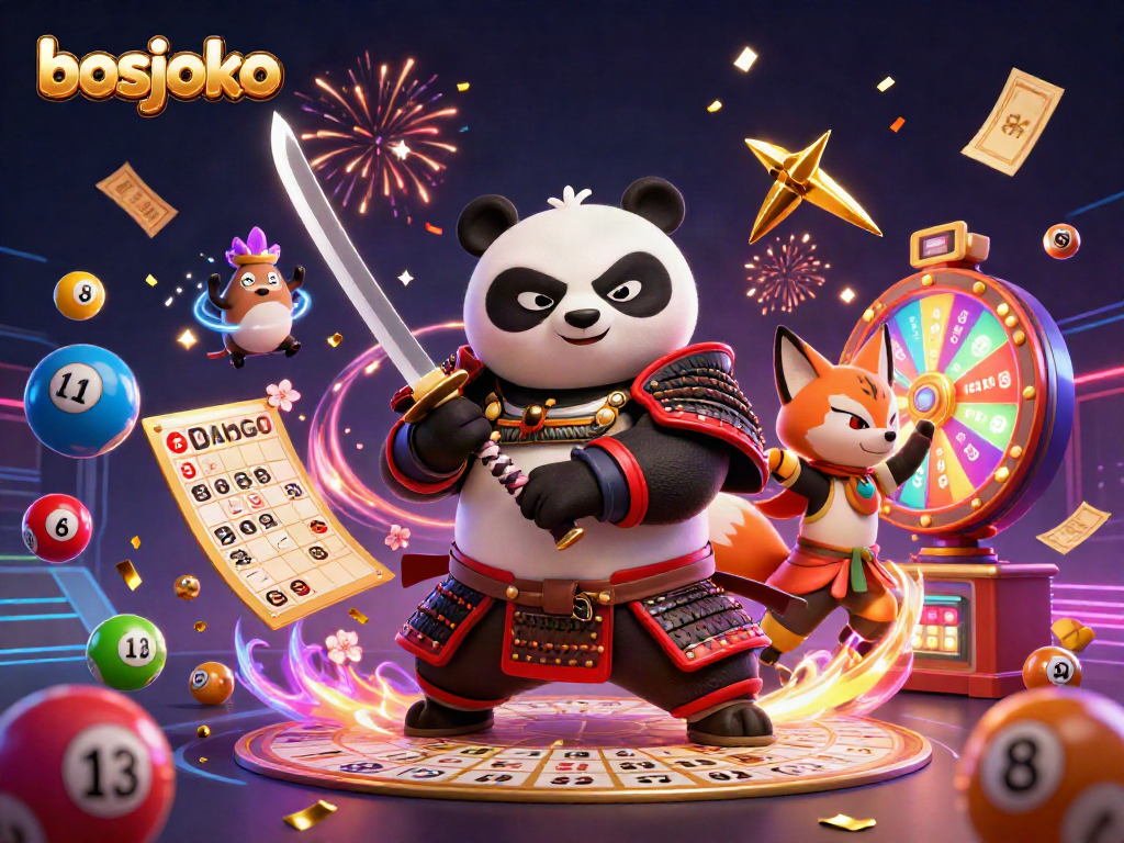 Experience thrilling gameplay with bosjoko, where a samurai panda, ninja fox, and spirit tanuki engage in a vibrant casino adventure.