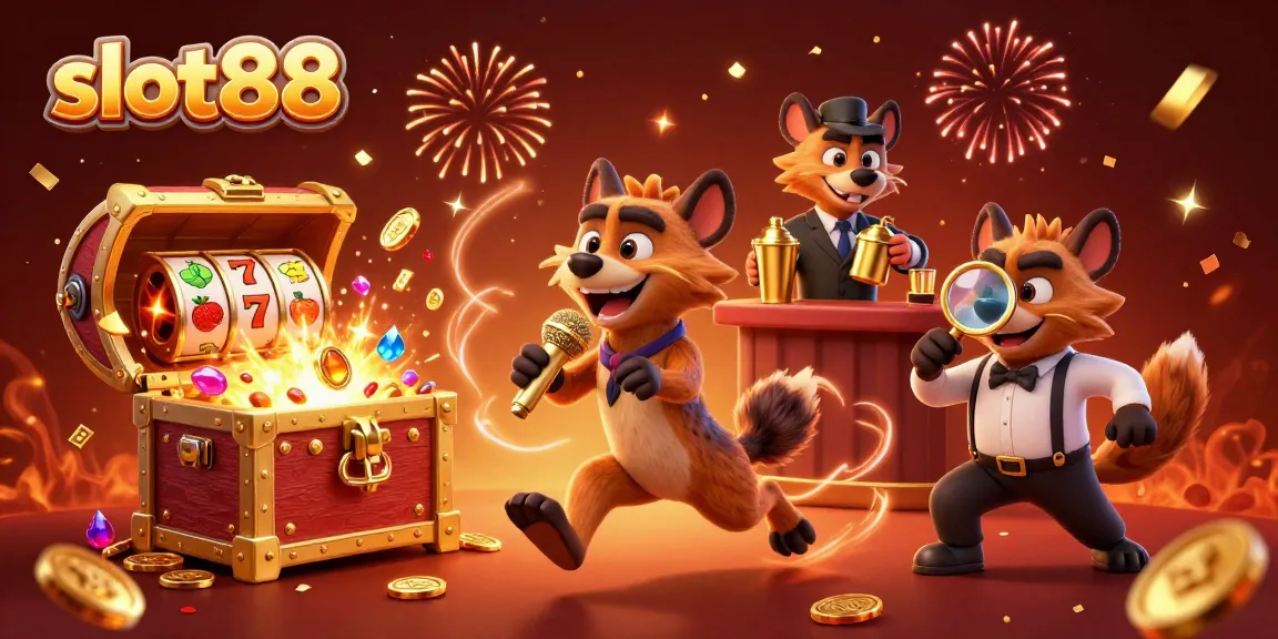 Menangkan permainan slot88 di klub kasino lucu yang dipenuhi koin emas dan simbol buah