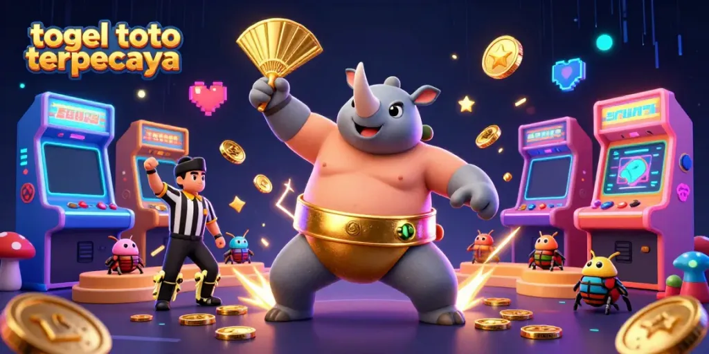 Visual menarik yang menunjukkan karakter judi togel toto terpercaya dengan banyak koin emas terbang.