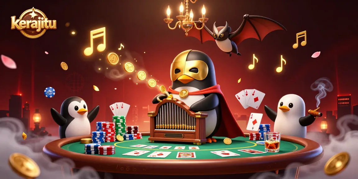 Play exciting poker at kerajitu with our extravagant 3D casino-themed illustration featuring animated characters.