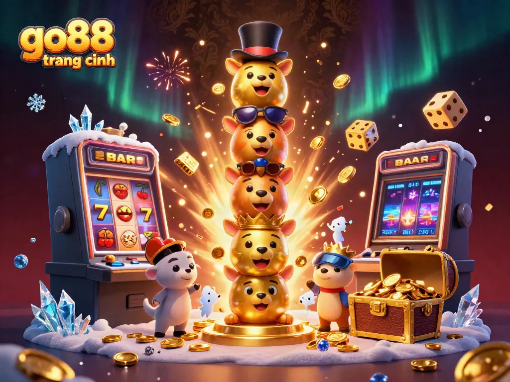 Engage with go88 trang chính, featuring vibrant casino elements and a golden totem in a dynamic scene.