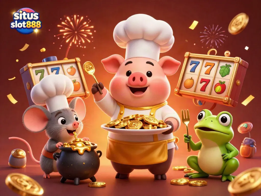 Jelajahi dunia situs slot888 dengan ilustrasi slot penuh warna dan karakter menarik.