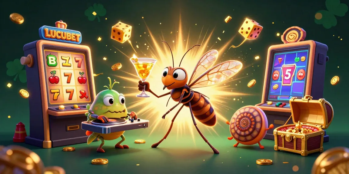 Engage in the lively world of LUCUBET with vibrant casino elements featuring a unique mascot and stunning 3D visuals.